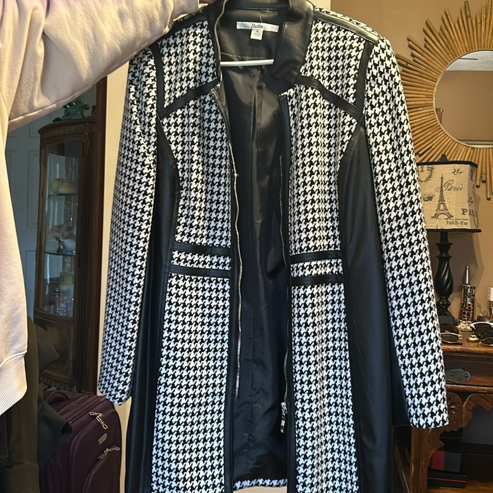 Illusion leather hounds tooth coat